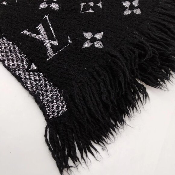 Authentic Louis Vuitton Scarf Black Silver Polyester 2 mn507-121225 - Picture 6 of 8